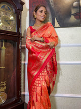 Pastel Peach Banarasi Handloom Silk Saree