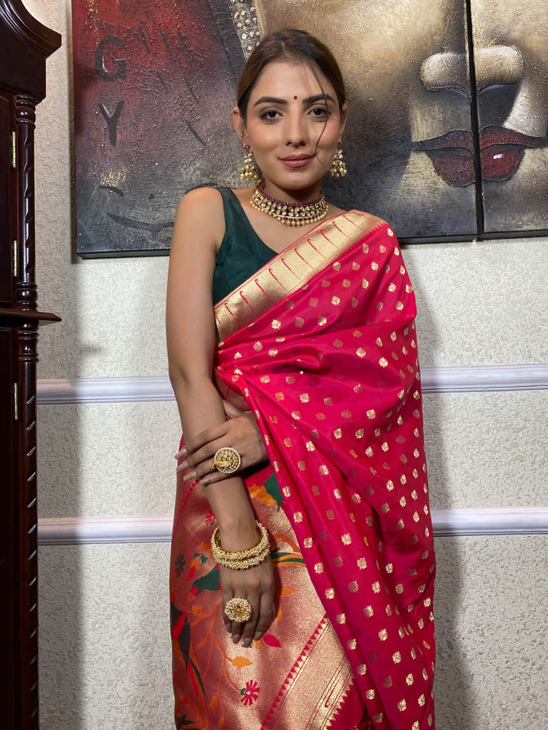 Queen Pink Paithani Silk Saree