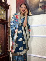 Azure Blue Designer Banarasi Silk Saree