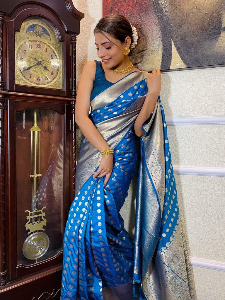 Azure Blue Banarasi Silk Handloom Saree