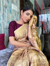 Medallion Golden Uppada Cotton Silk Saree