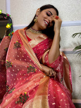 Onion Pink Organza Silk Saree
