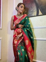 Pine Green Banarasi Handloom Silk Saree