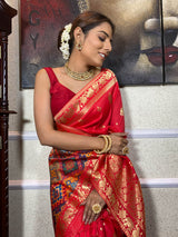 Scarlet Red Banarasi Patola Silk Saree