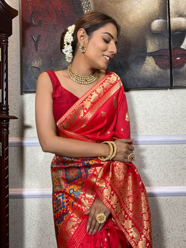 Scarlet Red Banarasi Patola Silk Saree