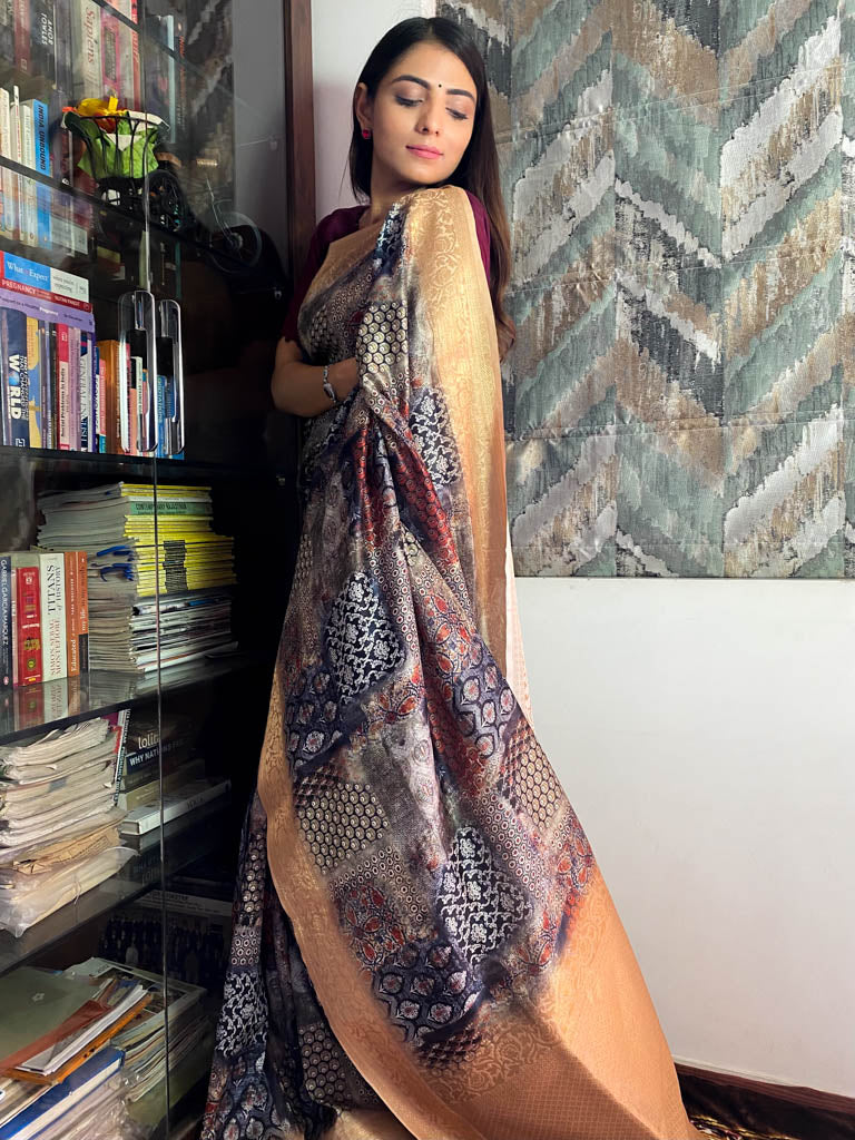 Berry Blue Uppada Cotton Silk Saree