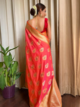 Tangerine Orange Meenakari Banarasi Silk Saree