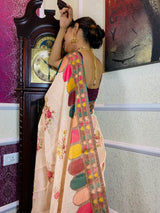 Latte Orange Linen Sequined Saree