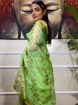 Parakeet Green Organza Silk Saree
