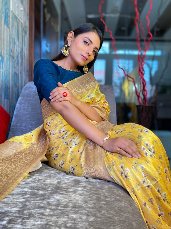 Bumblebee Yellow Uppada Cotton Silk Saree