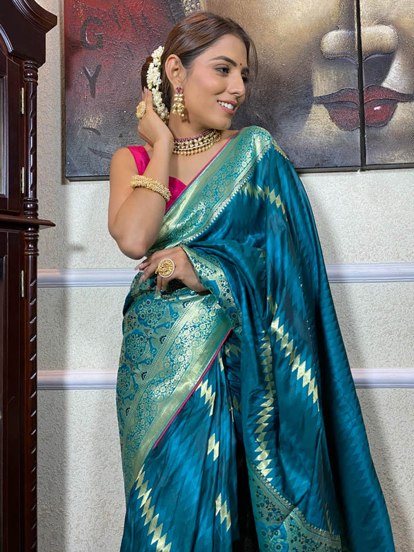 Peacock Blue Woven Banarasi Silk Saree