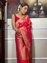Carrot Red Banarasi Silk Saree