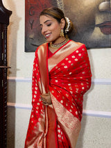 Crimson Red Banarasi Silk Handloom Saree