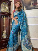 Cerulean Blue Katan Silk Patola Saree