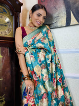 Ocean Navy Blue Designer Banarasi Silk Saree