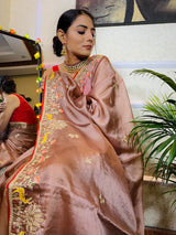 English Brown Organza Crape Silk Saree