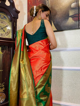 Scarlet Red Kanjeevaram Silk Banarasi Handloom Saree