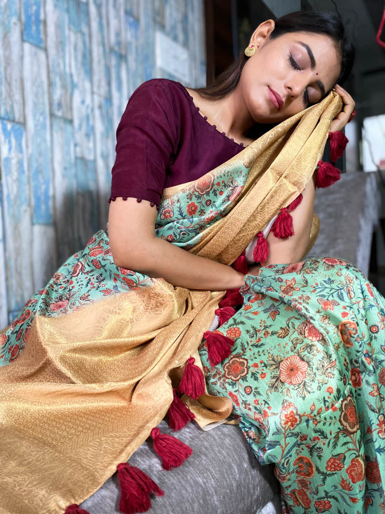 Seafoam Green Uppada Cotton Silk Saree