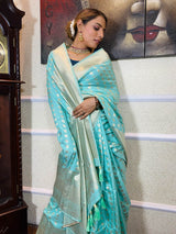 Pastel Blue Banarasi Silk Handloom Saree