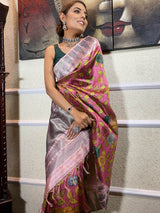 Onion Pink Kalamkari Handloom Tussar Silk Saree
