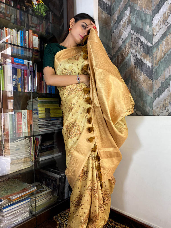 Tuscan Golden Uppada Cotton Silk Saree