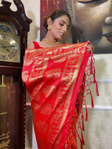 Pastel Peach Banarasi Handloom Silk Saree