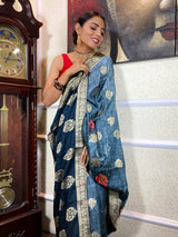 Azure Blue Designer Banarasi Silk Saree