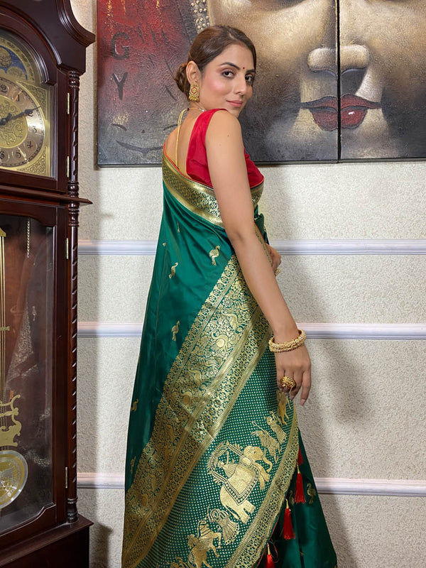 Peacock Green Banarasi Silk Saree