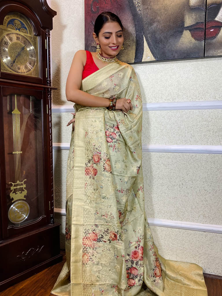 Olive Green Designer Banarasi Silk Saree