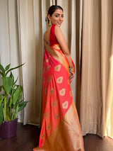 Tangerine Orange Meenakari Banarasi Silk Saree