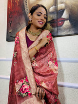 Amber Red Designer Banarasi Silk Saree