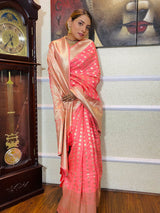 Punch Peach Banarasi Silk Handloom Saree