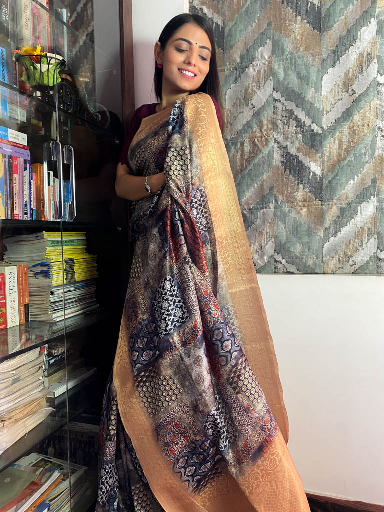Berry Blue Uppada Cotton Silk Saree