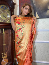 Pastel Peach Paithani Silk Saree