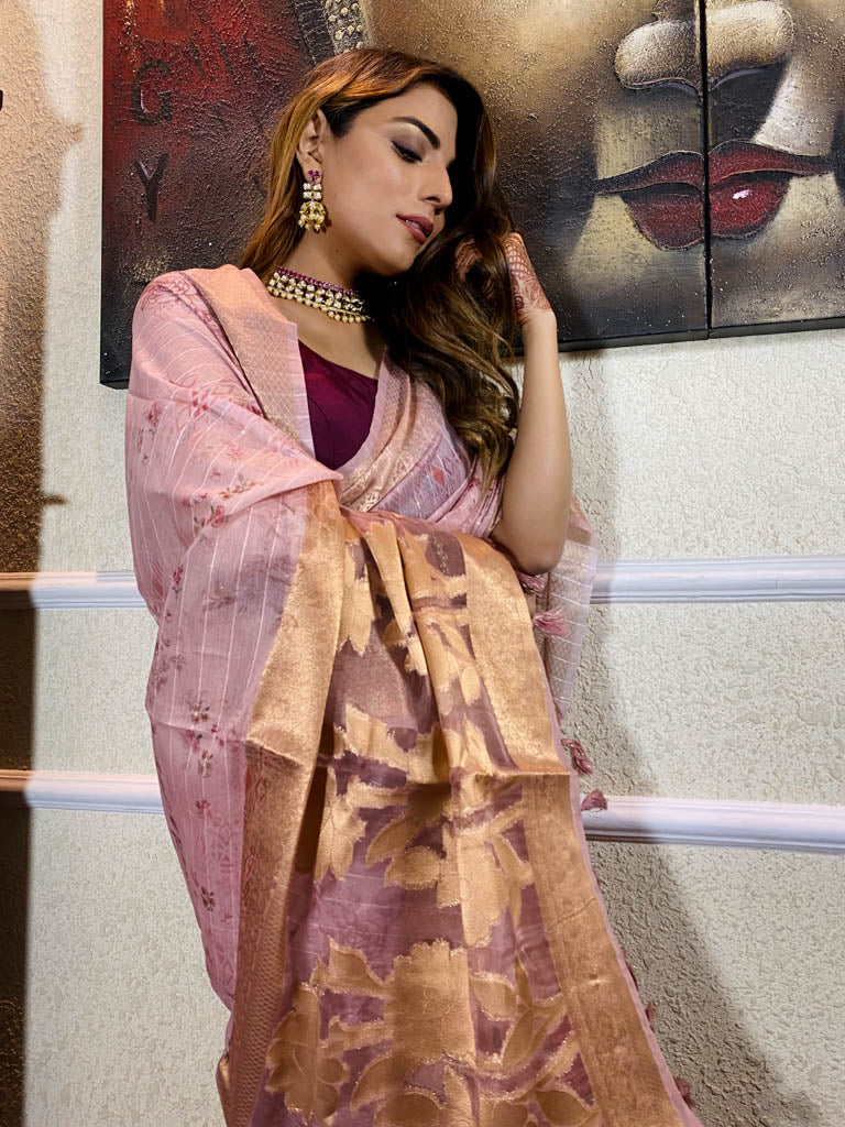 Taffy Pink Kora Silk Saree