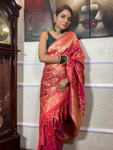 Carrot Red Katan Silk Patola Saree