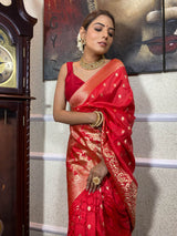 Scarlet Red Banarasi Silk Saree