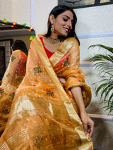 Tangerine Orange Organza Silk Saree