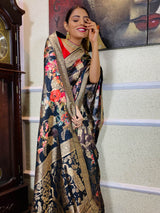 Spruce Blue Designer Banarasi Silk Saree