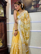 Daffodil Yellow Tissue Linen Saree