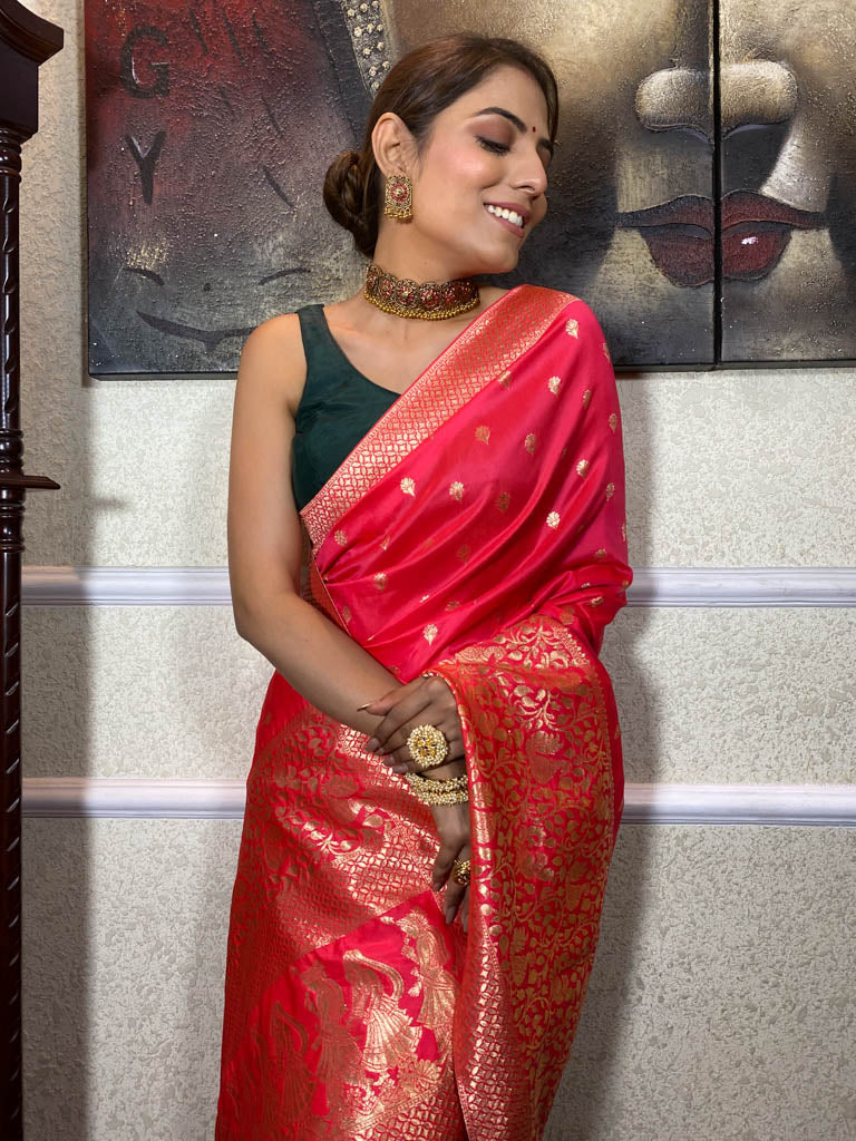 Punch Pink Banarasi Silk Saree