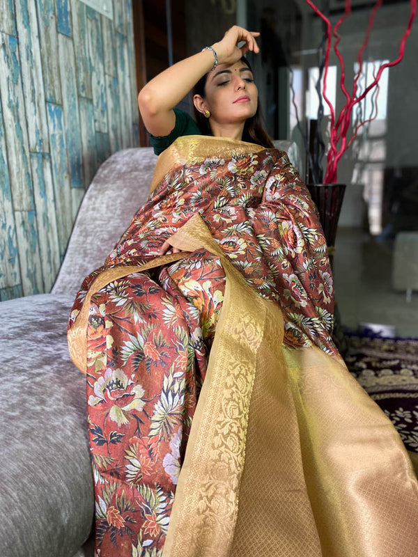 Caramel Brown Uppada Cotton Silk Saree