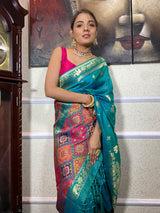 Turquoise Blue Banarasi Patola Silk Saree