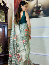 Basil Green Organza Silk Saree