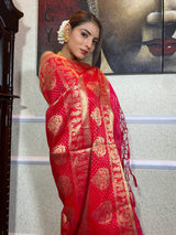 Carmine Pink Banarasi Handloom Silk Saree