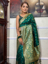 Peacock Green Banarasi Silk Saree