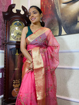 Fuchsia Pink Organza Silk Saree
