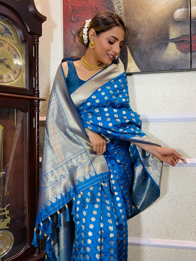 Azure Blue Banarasi Silk Handloom Saree