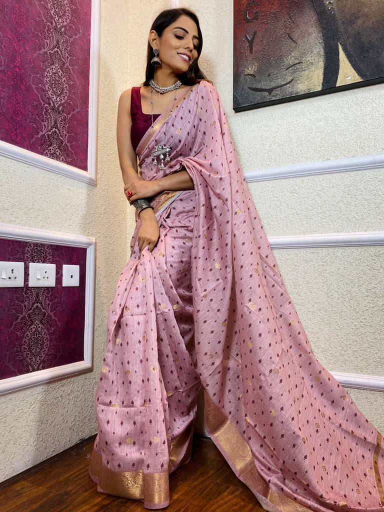 Blush Pink Uppada Cotton Silk Saree