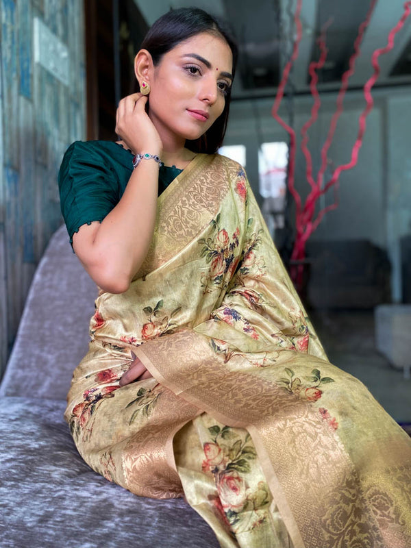 Fern Green Uppada Cotton Silk Saree